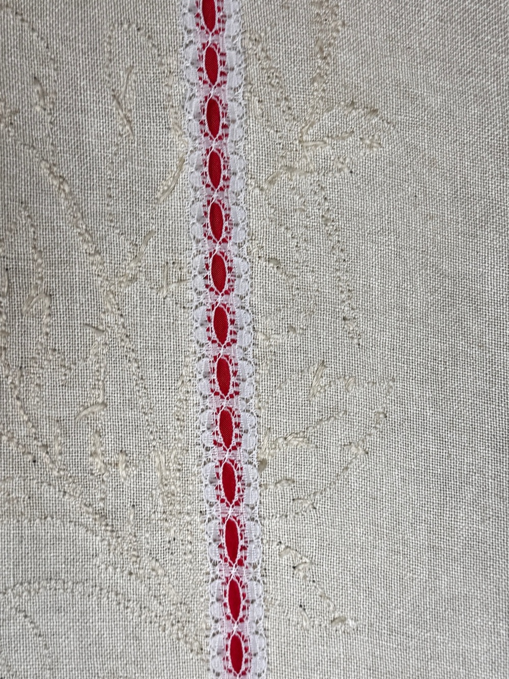 Vtg Red White Threaded Lace Ribbon Trim New Old Stock 7 yds Cottage Grandma Core - Picture 2 of 3